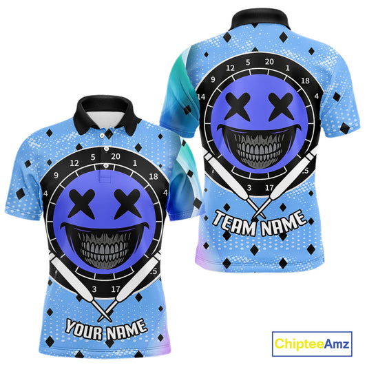 Smile Face Dartboard Custom Funny Blue Dart Shirts For Men, Dart Team Jerseys NYN0084
