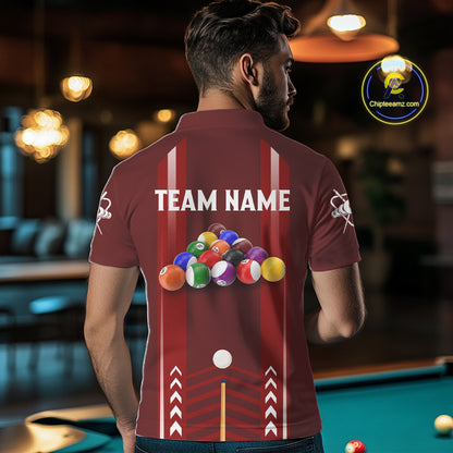 Personalized Red Ball Billiard  Polo & 1/4 Zip Shirt For Men Custom Pool Team Shirt Billiard Jersey NYN2981