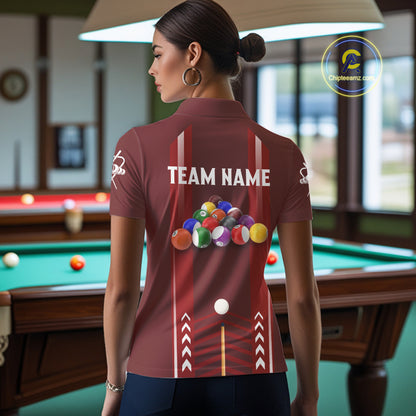 Personalized Red Ball Billiard  Polo & 1/4 Zip Shirt For Women Custom Pool Team Shirt Billiard Jersey NYN2981