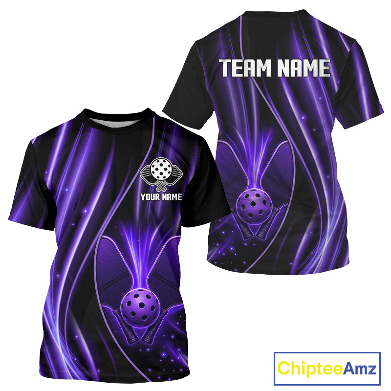 Purple Black Lightning Pickleball Ball And Paddle Shirt For Men Custom Team Clothing