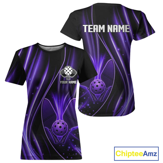 Purple Black Lightning Pickleball Ball And Paddle Shirt For Women Custom Team Clothing