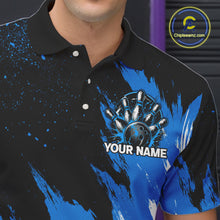 Load image into Gallery viewer, Black, White &amp; Blue Splatter Mens Bowling Shirt Custom Grunge Polo Quarter-Zip Bowling Team Jersey NYN3682