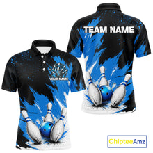 Load image into Gallery viewer, Black, White &amp; Blue Splatter Mens Bowling Shirt Custom Grunge Polo Quarter-Zip Bowling Team Jersey NYN3682