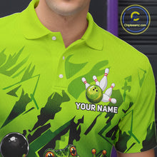 Load image into Gallery viewer, Funny Frog Bowling Ball And Pins Shirt For Men Custom Green Polo Quarter-Zip Bowling Team Attire NYN3685