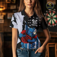 Load image into Gallery viewer, Custom Blue Red Rhino Dartboard Funny Dart Women Polo Shirt US Flag Dart Jerseys NYN1568