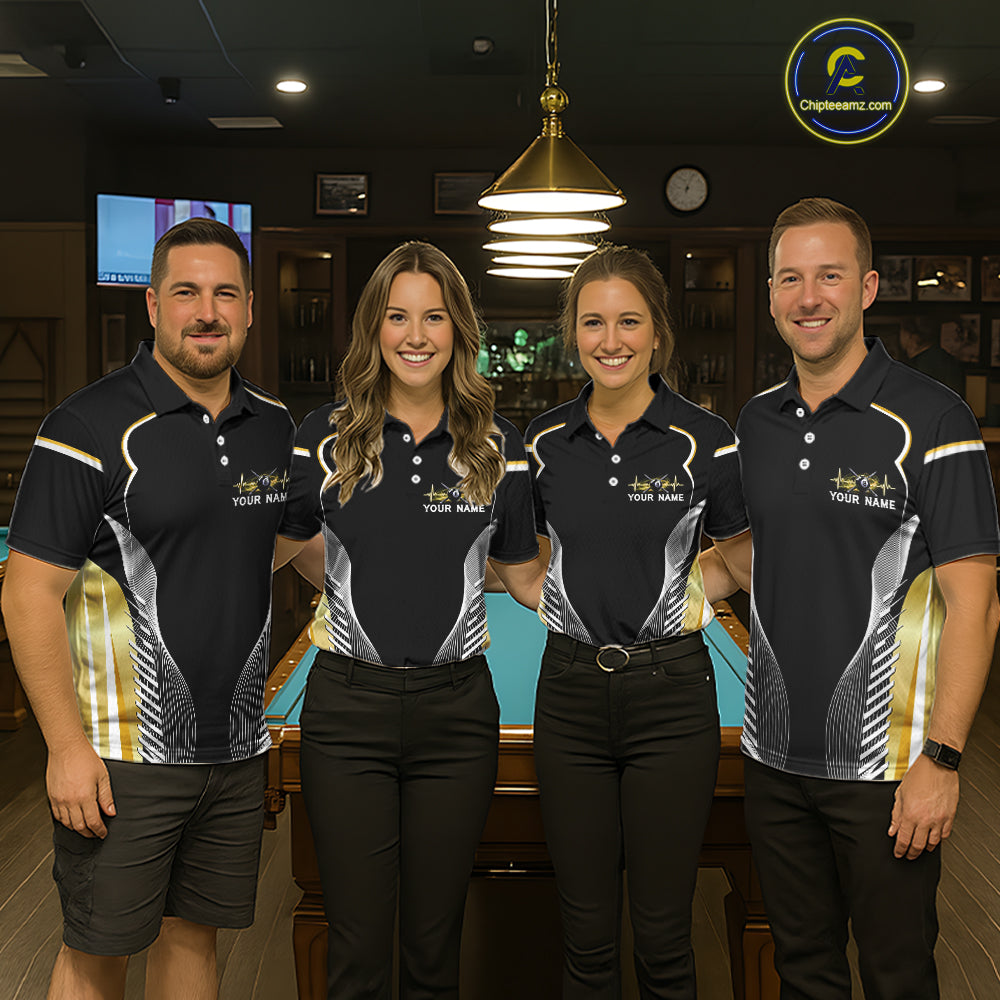 Black & Gold 8 Ball Pool Crown Women Billiard Team Shirt Custom Billiards Balls & Cue Gifts NYN2394