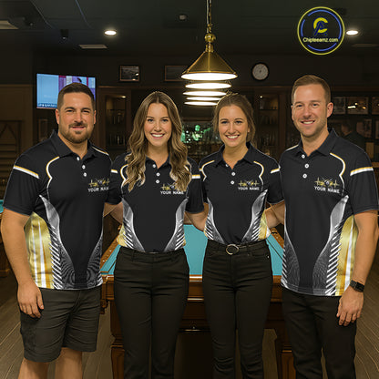 Black & Gold 8 Ball Pool Crown Women Billiard Team Shirt Custom Billiards Balls & Cue Gifts NYN2394