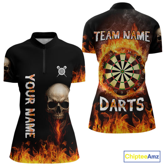 Custom Fire Skull Multi-Flame Dartboard Dart Shirts For Women, Dart Team Jerseys NYN0087