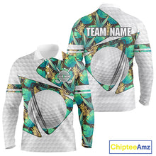 Load image into Gallery viewer, Custom Name Green Tropical Pattern Golf Mens Polo Shirt, Best White Ball Golf Clothing For Mens NYN2992