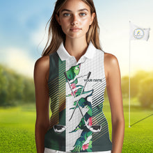 Load image into Gallery viewer, Womens Tropical Golf Shirts Monstera Pattern Golf Clothing Custom Green Golf Sleeveless Polo, Golf Upf Shirts NYN2996