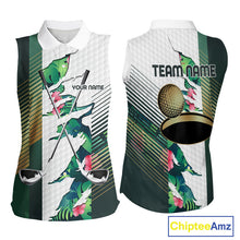 Load image into Gallery viewer, Womens Tropical Golf Shirts Monstera Pattern Golf Clothing Custom Green Golf Sleeveless Polo, Golf Upf Shirts NYN2996