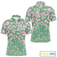 Load image into Gallery viewer, Mens Leopard Pattern Golf Polo Shirts Custom Green Pink Golf Clubs Pattern Attire, Golf Upf Shirts NYN3000