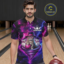 Load image into Gallery viewer, Cool Cat Funny Bowling Polo 1/4-Zip Shirts For Men Custom Galaxy Tornado Bowling Team Jerseys NYN3412