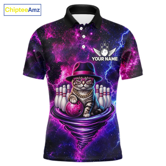 Cool Cat Galaxy Tornado Bowling Polo Quarter Zip Shirt For Men Custom Bowling Team Jersey