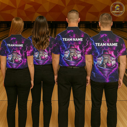 Cool Cat Funny Bowling Polo 1/4-Zip Shirts For Women Custom Galaxy Tornado Bowling Team Jerseys NYN3412