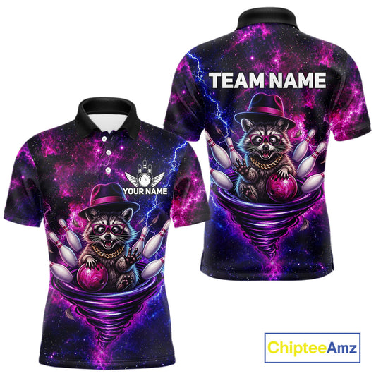 Funny Raccoon Galaxy Tornado Bowling Polo Quarter Zip Shirt For Men Custom Team Jersey