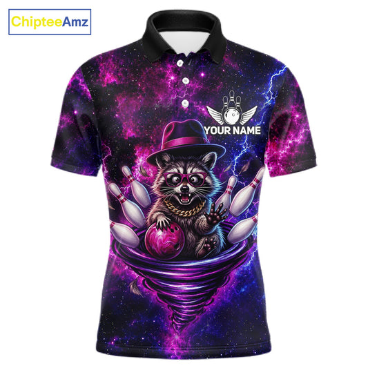 Funny Raccoon Galaxy Tornado Bowling Polo Quarter Zip Shirt For Men Custom Team Jersey