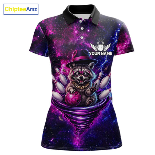Funny Raccoon Galaxy Tornado Bowling Polo Quarter Zip Shirt For Women Custom Team Jersey