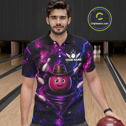 Funny Cowboy Bowling Ball Shirts For Men Custom Galaxy Tornado Bowling Team Jerseys NYN3414