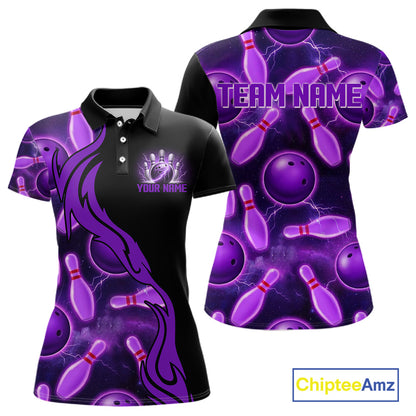 Purple Thunder Bowling Ball And Pins Shirt For Women Custom Bowling Team Jersey