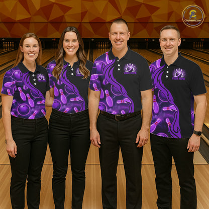 Purple Thunder Custom Mens Bowling Ball & Pin Shirts, Bowling Team Jerseys For Bowlers NYN3418