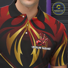 Load image into Gallery viewer, Male bowler wearing red gold lightning bowling jersey during tournament finals, premium sportswear for motorsport fans, symbolizing speed, courage and leadership.