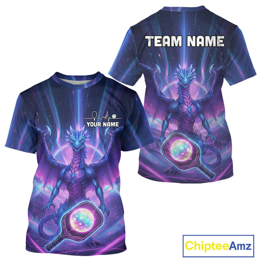 Custom Holographic Dragon Men Pickleball Jerseys Rainbow Pickleball Paddle League Shirts NYN2131
