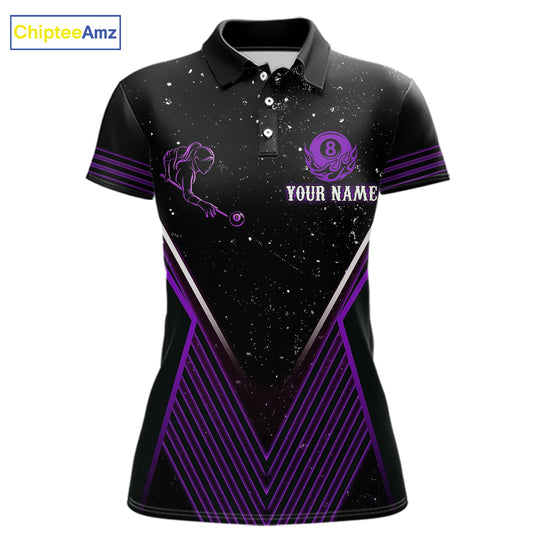 Purple Flames Smoke 8 Ball Pool Women Billiard Polo & 1/4-Zip Attire Custom Billiard Shirt Designs NYN2409