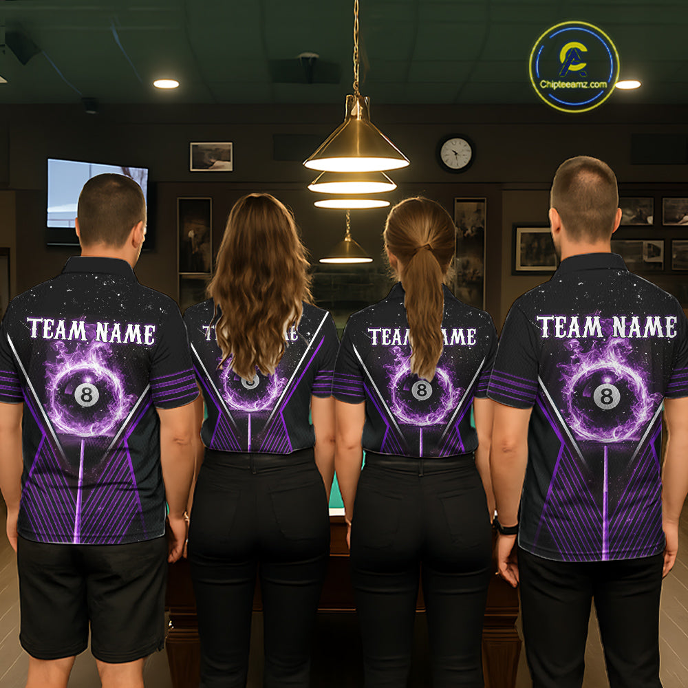 Purple Flames Smoke 8 Ball Pool Women Billiard Polo & 1/4-Zip Attire Custom Billiard Shirt Designs NYN2409