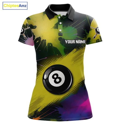Grunge Paint Splatter Yellow Ball 8 Billiard Shirts For Women Personalized Billiard Attire Gifts NYN2790