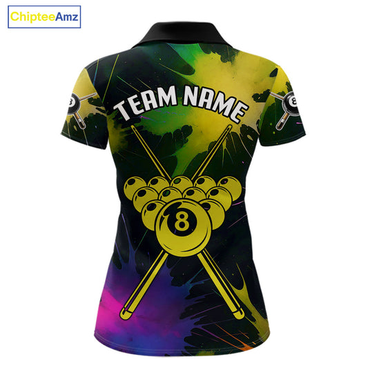 Grunge Paint Splatter Yellow Ball 8 Billiard Shirts For Women Personalized Billiard Attire Gifts NYN2790