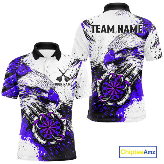 Custom Purple Grunge Eagle Scratch Dartboard Men Darts Polo & 1/4-Zip Shirts Dart Team Jerseys NYN2796