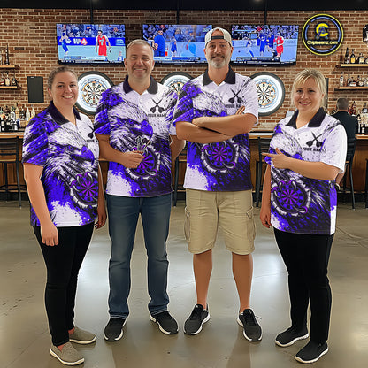 Custom Purple Grunge Eagle Scratch Dartboard Women Darts Polo & 1/4-Zip Shirts Dart Team Jerseys NYN2796