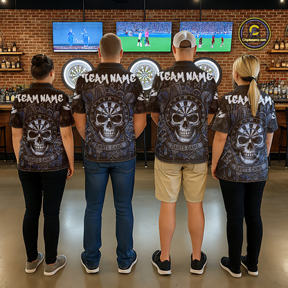 Blue Graffiti Grunge Skull Darts Shirt For Women Custom Name & Team Skull Dart Outfit Jerseys NYN3986