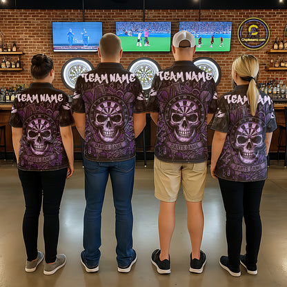 Purple Graffiti Grunge Skull Darts Shirt For Women Custom Name & Team Skull Dart Outfit Jerseys NYN3987