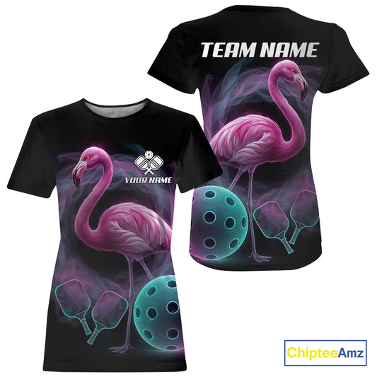 Turquoise & Pink Smokes Flamingo Custom Women's Pickleball T-Shirt Funny Pickleball Outfits NYN1890