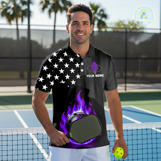 Custom Purple Flames Pickleball Ball 3D League Jerseys Men Pickleball US Flag Team Shirts NYN2147