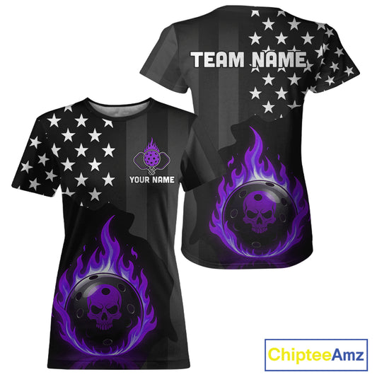 Custom Purple Flames Pickleball Ball 3D League Jerseys Women Pickleball US Flag Team Shirts NYN2147