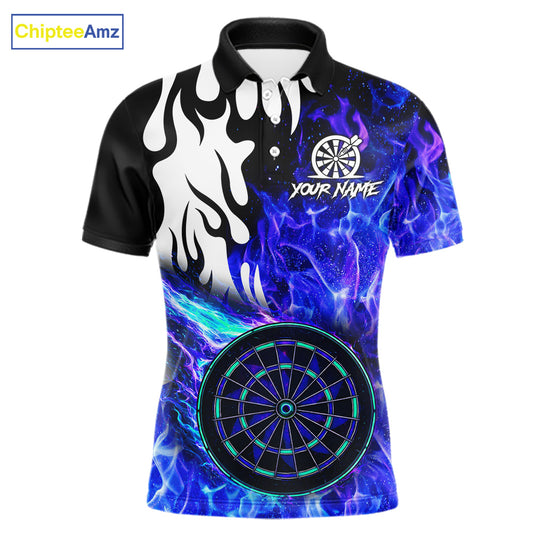 Custom Blue Flaming Dartboard Darts Polo & 1/4-Zip Shirts For Men Fire Dart Team Jerseys NYN2804