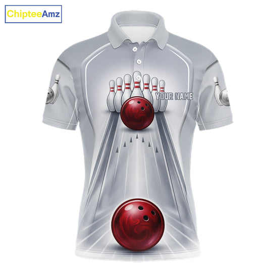 Silver And Red Bowling Custom Bowling Polo & Quarter Zip Team Shirts, Men Bowling Outfit Jersey NYN3021