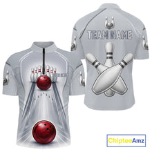 Load image into Gallery viewer, Silver And Red Bowling Custom Bowling Polo &amp; Quarter Zip Team Shirts, Men Bowling Outfit Jersey NYN3021