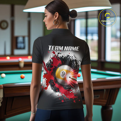 Lightning Red Billiard 8 Ball & 9 Ball Shirt For Women Custom Grunge Pool Team Billiard Jersey NYN3441