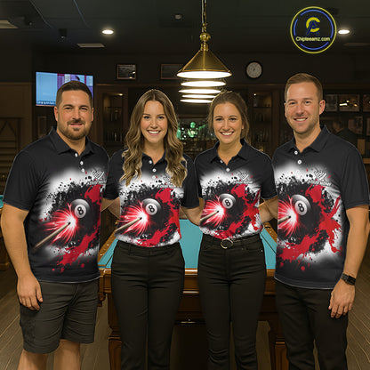 Lightning Red Billiard 8 Ball & 9 Ball Shirt For Women Custom Grunge Pool Team Billiard Jersey NYN3441