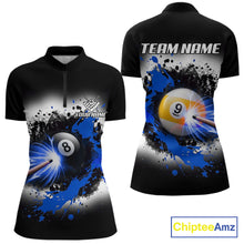 Load image into Gallery viewer, Lightning blue billiard 8 ball and 9 ball shirt for women custom grunge pool team jersey