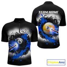 Load image into Gallery viewer, Lightning blue billiard 8 ball and 9 ball shirt for men custom grunge pool team jersey