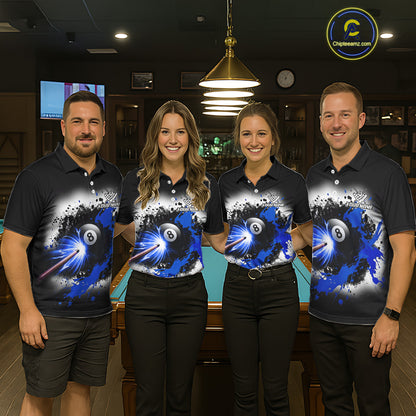 Lightning Blue Billiard 8 Ball & 9 Ball Shirt For Women Custom Grunge Pool Team Billiard Jersey NYN3442