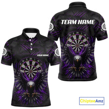 Load image into Gallery viewer, Purple Grunge Eagle Men's Darts Polo Shirt Mockup, Professional Eagle Dart Team Jersey, Personalized Tournament Uniform
