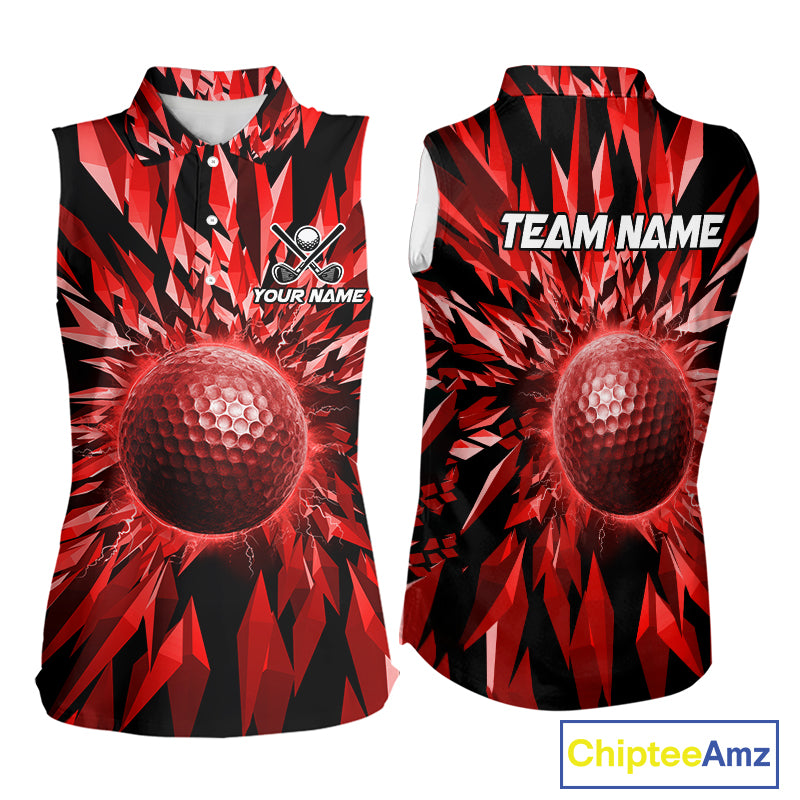 Icy Red Geometric Golf Sleeveless Polo Shirt Customize Golf Gifts For Women Golf Team Attire NYN4006