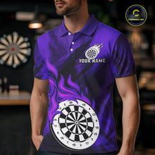Load image into Gallery viewer, Custom Purple Flaming White Dartboard Dart Polo Shirt For Men Outfits Dart Jerseys NYN1610