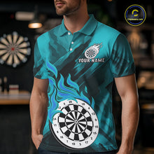 Load image into Gallery viewer, Custom Turquoise Flaming White Dartboard Dart Polo Shirt For Men Outfits Dart Jerseys NYN1611